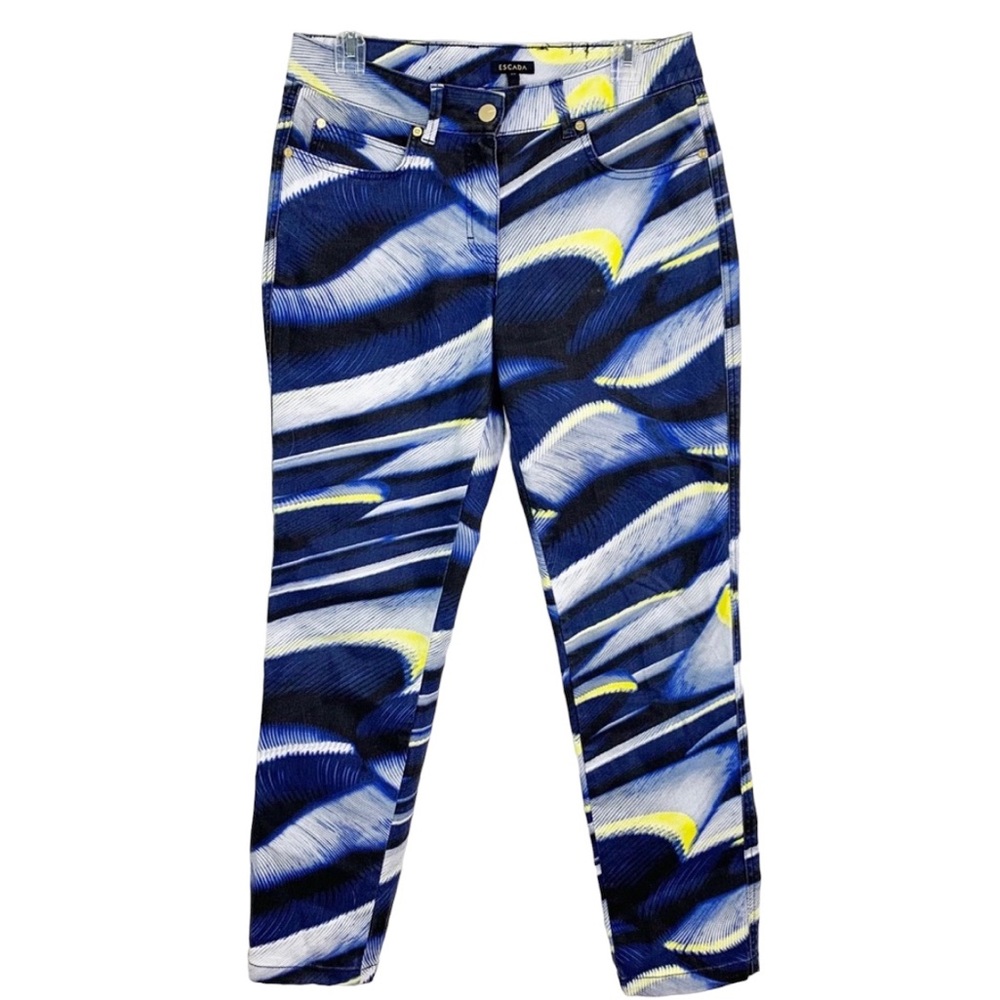 Escada Abstract Print Mid Rise Skinny Jeans Blue Yellow Women’s Sz 38 US 8
